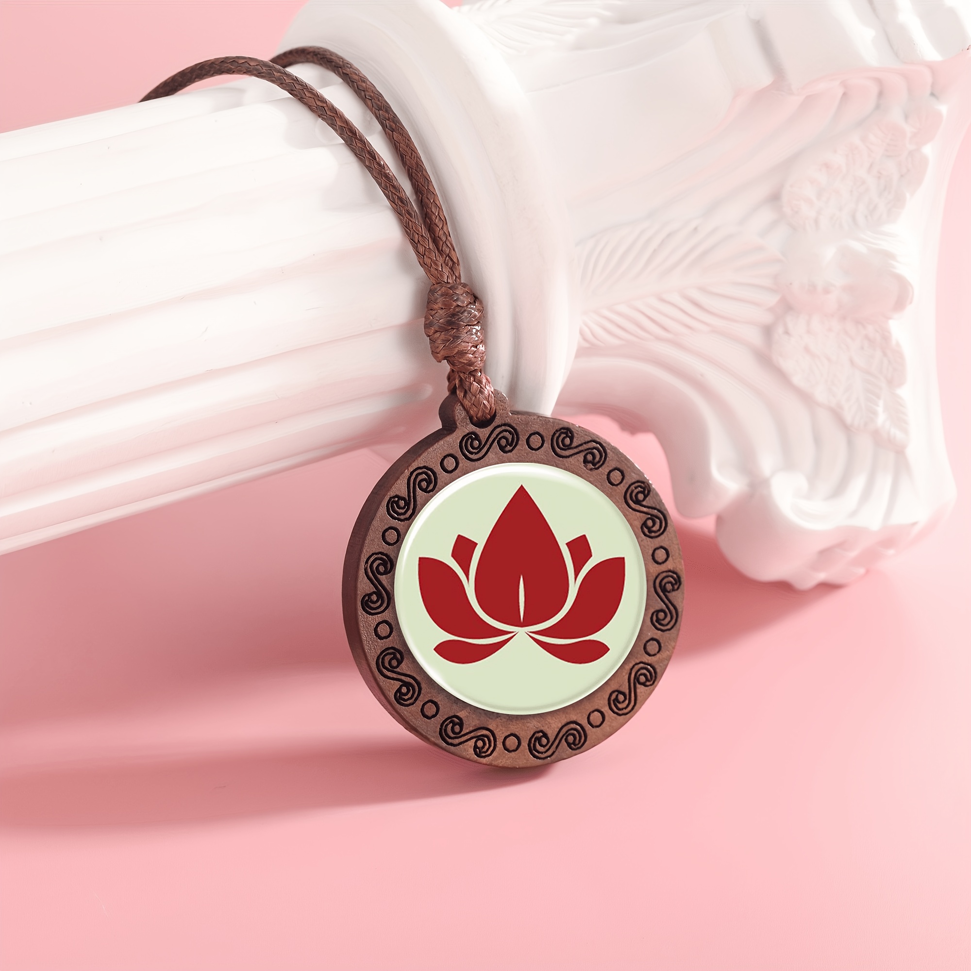 Handmade Wooden Lotus Carved Necklace, Gift for Couples